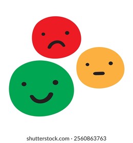Customer satisfaction design. Red, green, yellow faces. Illustration on white background.
