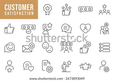 Customer Satisfaction Editable Icons set. Stroke for Feedback, Rating, Service Quality, and Client Experience