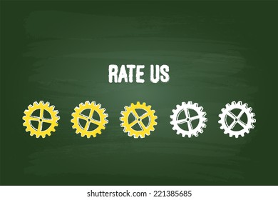 Customer Satisfaction Evaluation System With Three Gears On Green Chalkboard