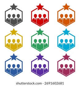 Icono de satisfacción y experiencia Cliente aislado sobre fondo blanco. Establecer iconos de colores