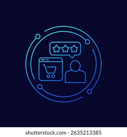 Icono de la satisfacción y del Comentarios del Cliente, diseño linear
