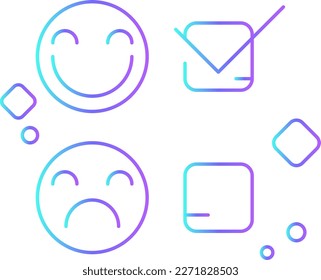 Customer satisfaction Feedback Icons with purple blue outline style. Thin line icon related to feedback, rating, testimonials, quick response, satisfaction. Simple web icon. Vector illustration