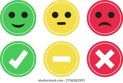 Conjunto de iconos de Comentarios de satisfacción del Cliente con emoticonos y Vector de marcas de verificación 