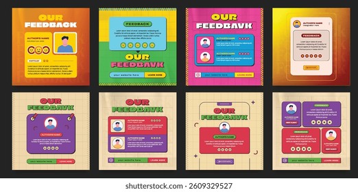 Customer satisfaction feedback review and star rating social media post web banner template