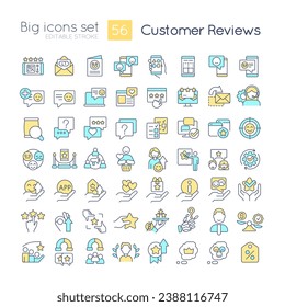 Customer satisfaction feedback RGB color icons set. Boost sales. Communication with client. Isolated vector illustrations. Simple filled line drawings collection. Editable stroke. Quicksand-Light font