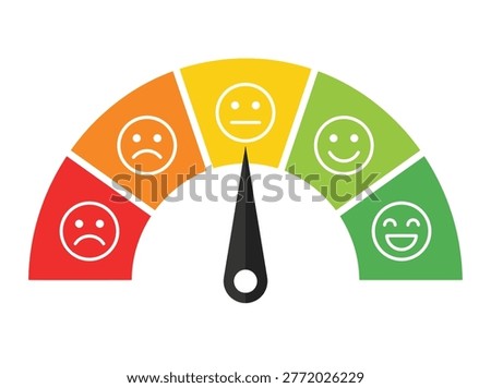 Customer satisfaction gauge collection in flat color, representing index feedback, service quality, level, and opinion.