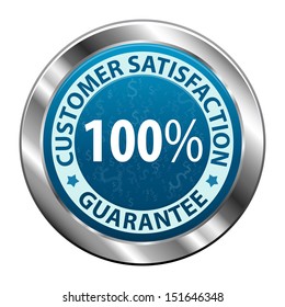 Customer satisfaction guarantee 100 percent metal label icon or symbol  isolated on white background. Vector illustration