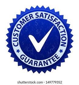 Customer Satisfaction Guarantee Icon Or Symbol With Tick Isolated On White Background. Vector Illustration