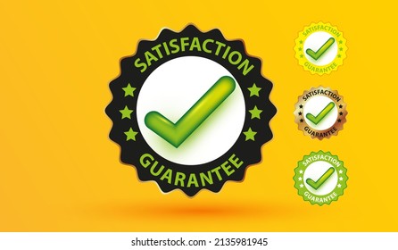 Señal garantizada de satisfacción del cliente. conjunto de medallas aprobadas o certificadas con icono de marca de verificación ilustración vectorial 
