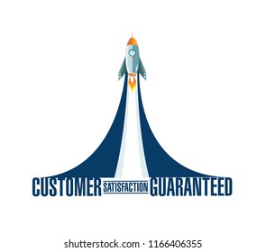 Customer Satisfaction guaranteed rocket smoke message illustration isolated over a white background