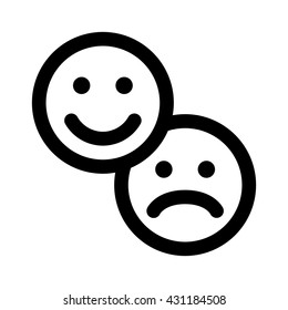 Customer satisfaction happy & sad / unhappy smiley face line art vector icon for apps and websites