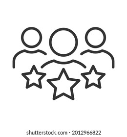 Customer Satisfaction Icon. Achievement, grade, ranking, star, user team icon. Client rating, executive, star user team icon. Business client icon, people group with stars line sign.