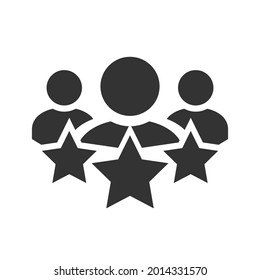 Customer Satisfaction Icon. Achievement, grade, ranking, star, user team icon. Client rating, executive, star user team icon. Business client icon, people group with stars line sign.