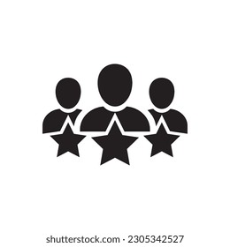 Customer Satisfaction Icon. Achievement, grade, ranking, star, user team icon. Client rating, executive, star user team icon. Business client icon, people group with stars line sign.