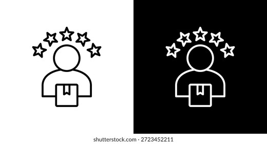 Cliente Icono de satisfacción contorno blanco y negro.