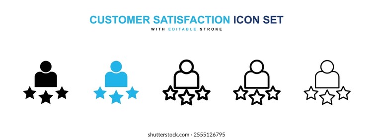 Customer satisfaction icon collection in black and blue colors