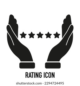 Customer satisfaction icon - hands holding five stars. Vector rating icon.