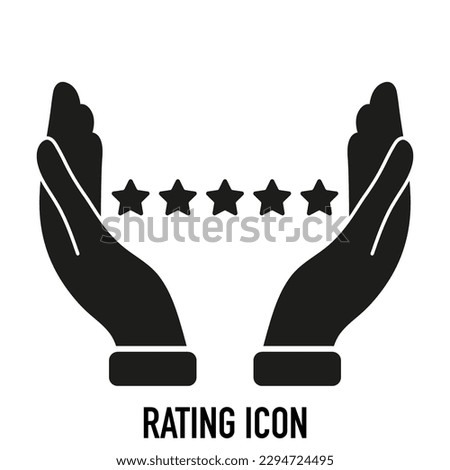 Customer satisfaction icon - hands holding five stars. Vector rating icon.