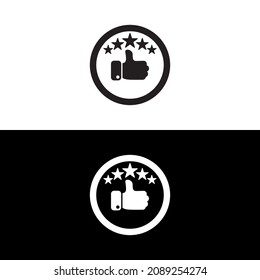 Customer satisfaction icon isolated on white background, user experience icon, Reputation 5 stars line icon with thumb up on circle icon.