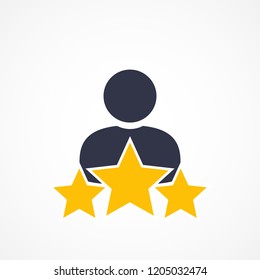 Customer Satisfaction Icon On White. Achievement, grade, ranking, star, user icon. Client rating, executive, star user icon