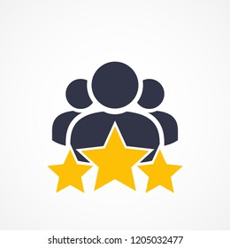 Customer Satisfaction Icon On White. Achievement, grade, ranking, star, user team icon. Client rating, executive, star user team icon