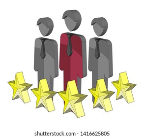 Customer satisfaction icon on white. Achievement, grade, ranking, star, user team icon. Client rating, executive, star user team icon.