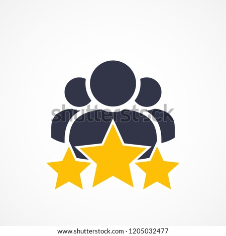 Customer Satisfaction Icon On White. Achievement, grade, ranking, star, user team icon. Client rating, executive, star user team icon