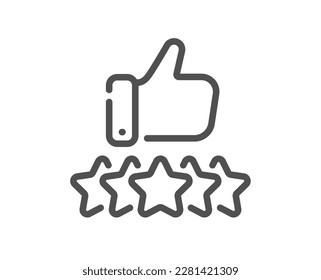 Customer satisfaction icon. Quality review feedback with stars. Rate best service with thumb up hand. Client service review. Rate customer satisfaction, high quality. User feedback stars. Vector