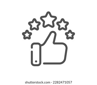 Customer satisfaction icon. Quality review feedback with stars. Rate best service with thumb up hand. Client service review. Rate customer satisfaction, high quality. User feedback stars. Vector