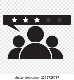 Customer satisfaction icon. Quality review feedback with stars. Rate best service with thumb up hand. Client service review. Rate customer satisfaction, high quality. User feedback stars. Vector