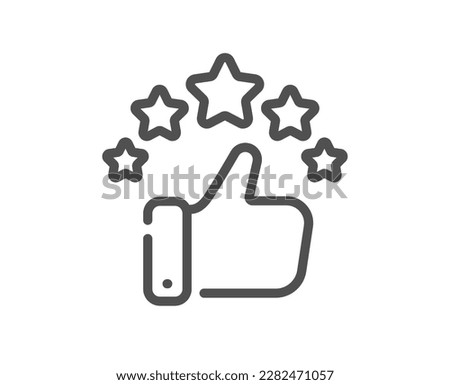 Customer satisfaction icon. Quality review feedback with stars. Rate best service with thumb up hand. Client service review. Rate customer satisfaction, high quality. User feedback stars. Vector