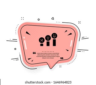 Icono de satisfacción del cliente. Burbuja del discurso de cita. Signo de retroalimentación positiva. Símbolo del gráfico sonrisa. Marcas de cotización. Icono clásico de satisfacción del cliente. Vector