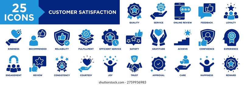 Customer Satisfaction Icon Set Collection. Icon Pack Contain Loyalty, Trust, Happiness, Feedback, Review, Service, Quality, Experience, Approval, Reward