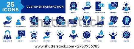 Customer Satisfaction Icon Set Collection. Icon Pack Contain Loyalty, Trust, Happiness, Feedback, Review, Service, Quality, Experience, Approval, Reward