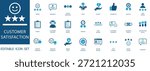 Customer satisfaction icon set. featuring star ratings, reviews, survey symbols, and user emotions. Professional editable vector for business and service quality.