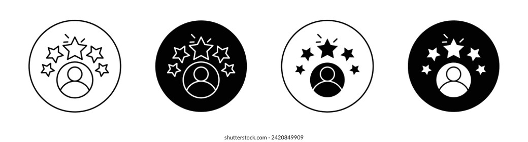 Conjunto de iconos de satisfacción del cliente. Simbol vector de calidad de calificación de experiencia positiva en estilo negro relleno y delineado. Signo de 5 estrellas de éxito.