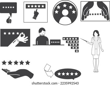 Customer satisfaction icon set, customer review icon black vector