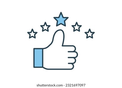 customer satisfaction icon. thumb with 5 star. icon related to high grade, client recommend, feedback, digital marketing. Flat line icon style design. Simple vector design editable