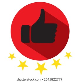 customer satisfaction icon. thumb with 5 star. icon related to high grade, client recommend, feedback, digital marketing. Line icon style design. 333