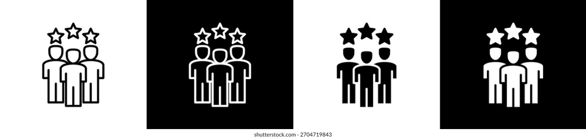 Variaciones del icono de satisfacción del Cliente en línea y estilo de glifo sobre fondo blanco y negro