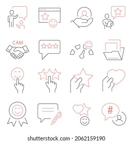 Iconos de satisfacción del cliente establecidos. Símbolo del paquete de satisfacción del cliente elementos vectoriales para web infográfica