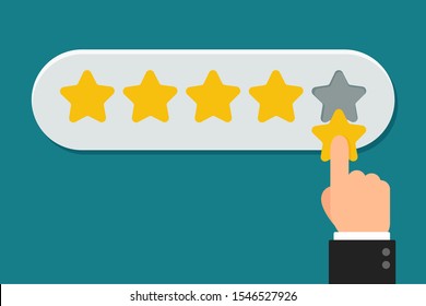 Customer satisfaction level. The hands of satisfied customers in the service Adding a star to the business.