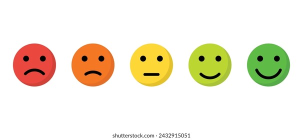 Customer satisfaction level icon in flat style. Five facial expression of feedback concept