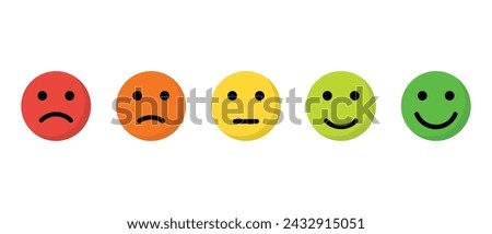 Customer satisfaction level icon in flat style. Five facial expression of feedback concept