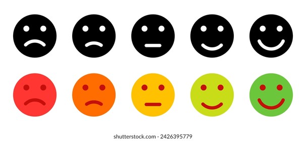 Customer satisfaction level icon vector. Five facial expression of feedback concept