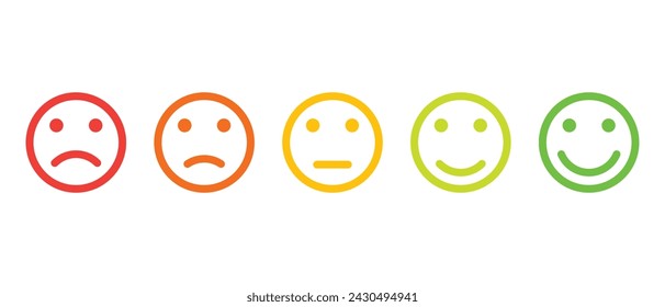 Customer satisfaction level icon vector in line style. Five facial expression of feedback concept