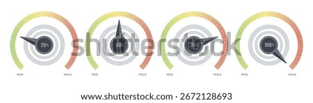 Customer satisfaction level meter. Colored speedometer set. Good and Bad meter scale. Collection of indicator level icons. Vector EPS10