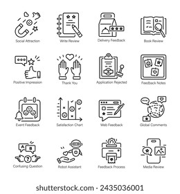 Niveles de satisfacción del cliente e iconos lineales de comentarios 

