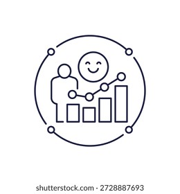 ícone da linha de satisfação do cliente com um gráfico