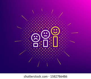 Customer satisfaction line icon. Halftone pattern. Positive feedback sign. Smile chart symbol. Gradient background. Customer satisfaction line icon. Yellow halftone pattern. Vector